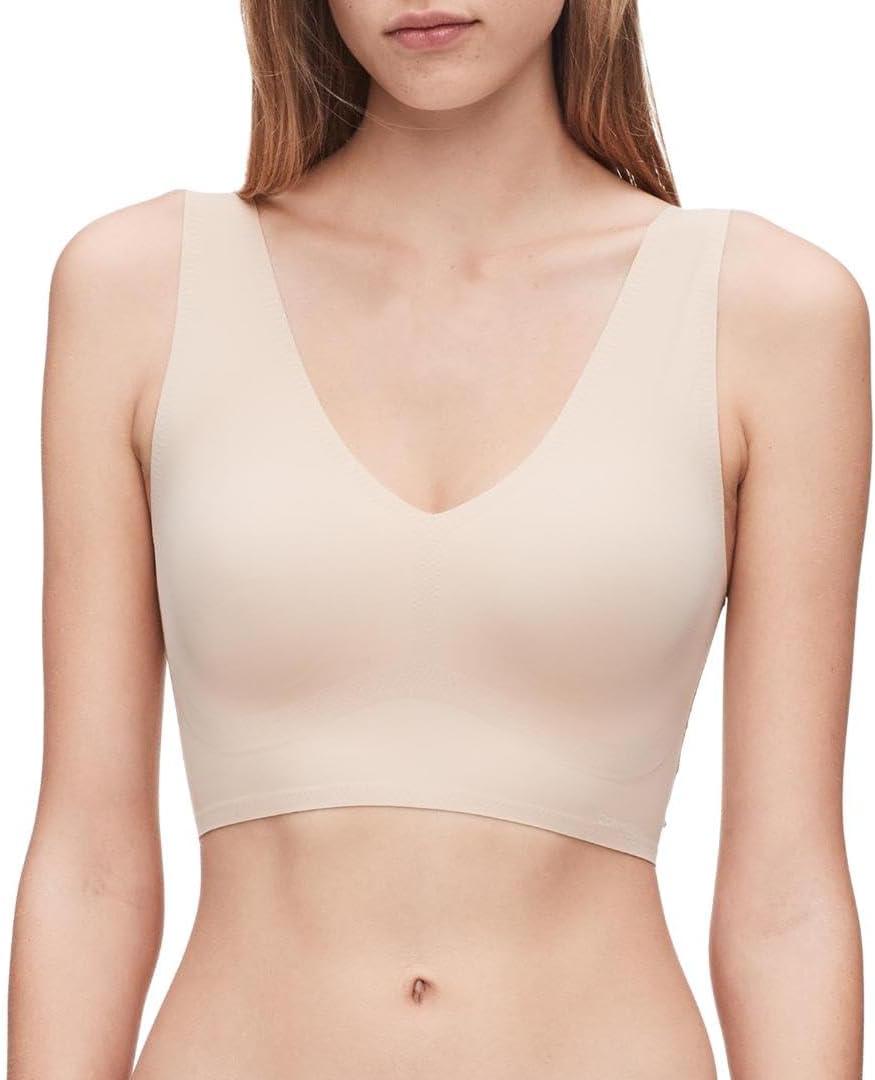 Calvin Klein Women's Invisibles Comfort Seamless Wirefree Lightly Lined Triangle Bralette Bra (Large, Bare)