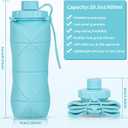 Silicone Collapsible Water Bottles,Lightweight Reusable Leakproof For Traveling Camping Hiking Cycling Sports Outdoor,Foldable Portable Travel Water Bottle 600ML Dark Blue 1Pack.