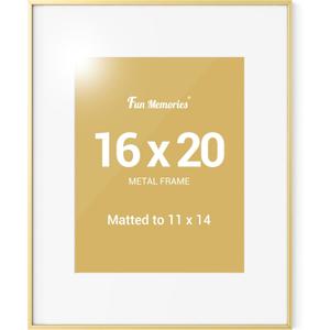 Fun Memories 16x20 Gold Poster Frame, Metal 16x20 Picture Frames with 11x14 Removable Mat, Vertical and Horizontal Display, Wall Hanging Picture Frame with Glass, Set of 1