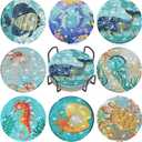 Billbotk 8 Pieces Diamond Painting Coasters Kit with Holder, Diamond Art Coasters, DIY Diamond Art Crafts Projects, Diamond Dot Kits for Adults and Beginners(Ocean Style)
