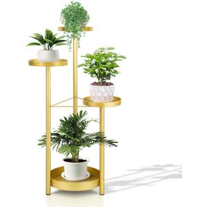 Matekxy Metal Plant Stand Indoor Outdoor 4-Tiper with 4 Flower Pot Holders Corner Tall Plant Shelves Multiplel Foldable Planter Rack Display Shelves for Livingroom, Bedroom, Office - Gold