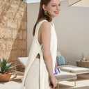 Wyeysyt 2 Piece Sets for Women Summer, Sweater Set Sleeveless Tunic Top and Shorts Beach Vacation Sets Tracksuits (Apricot-M) (M)