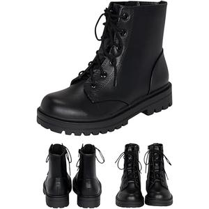 Chariot & Co Brace-IIS - Unisex/Girls/Boys/Kids/Children Lace Up Side Zipper Vegan Leather Lug Sole Combat Boots, 4 Little Kid