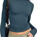 Trendy Queen Womens Long Sleeve T Shirts Fall Fashion 2025 Basic Crop Tops Going Out Outfits Y2k Clothes (Medium, Haze Blue)