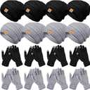 Suhine 8 Set Winter Warm Hat and Gloves Bulk Knitted Warm Beanies and Touchscreen Soft Gloves for Women Cold Weather (2 Colors)
