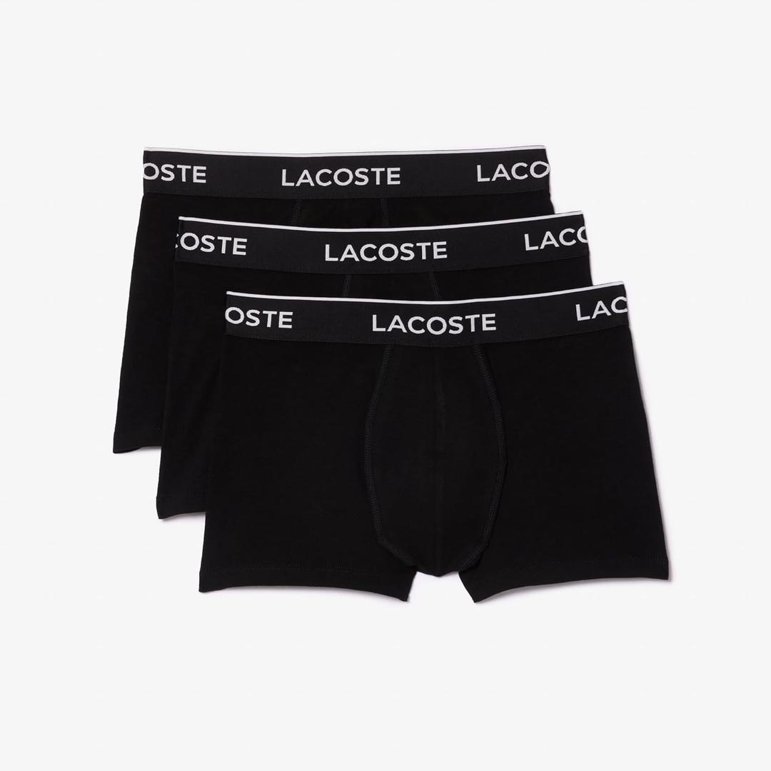 Lacoste Men's Cotton Stretch Tricolor Waistband Trunks, 3-Pack (Black With Black Waistbands (New)), S