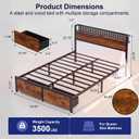 Queen Bed Frame with 2 Drawers, Platform Bed with LED Lights & Charging Station, Wood Headboard with Storage Shelve, Noise Free, Heavy Duty Metal Slats Support, No Box Spring Needed