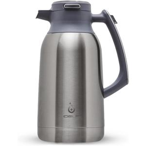 IDEUS Thermal Coffee Carafe 68oz (2,000ml), Stainless Steel Double Wall Insulated Vacuum Flask, Water Jug Coffee Server and Beverage Dispenser, Heat and Cold Retention, Metallic
