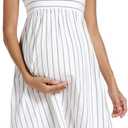 Ecavus Womens Maternity Tank Dress Stripe Color Block Sleeveless Knee Length for Baby Shower (Size Medium, White Grey Stripe)