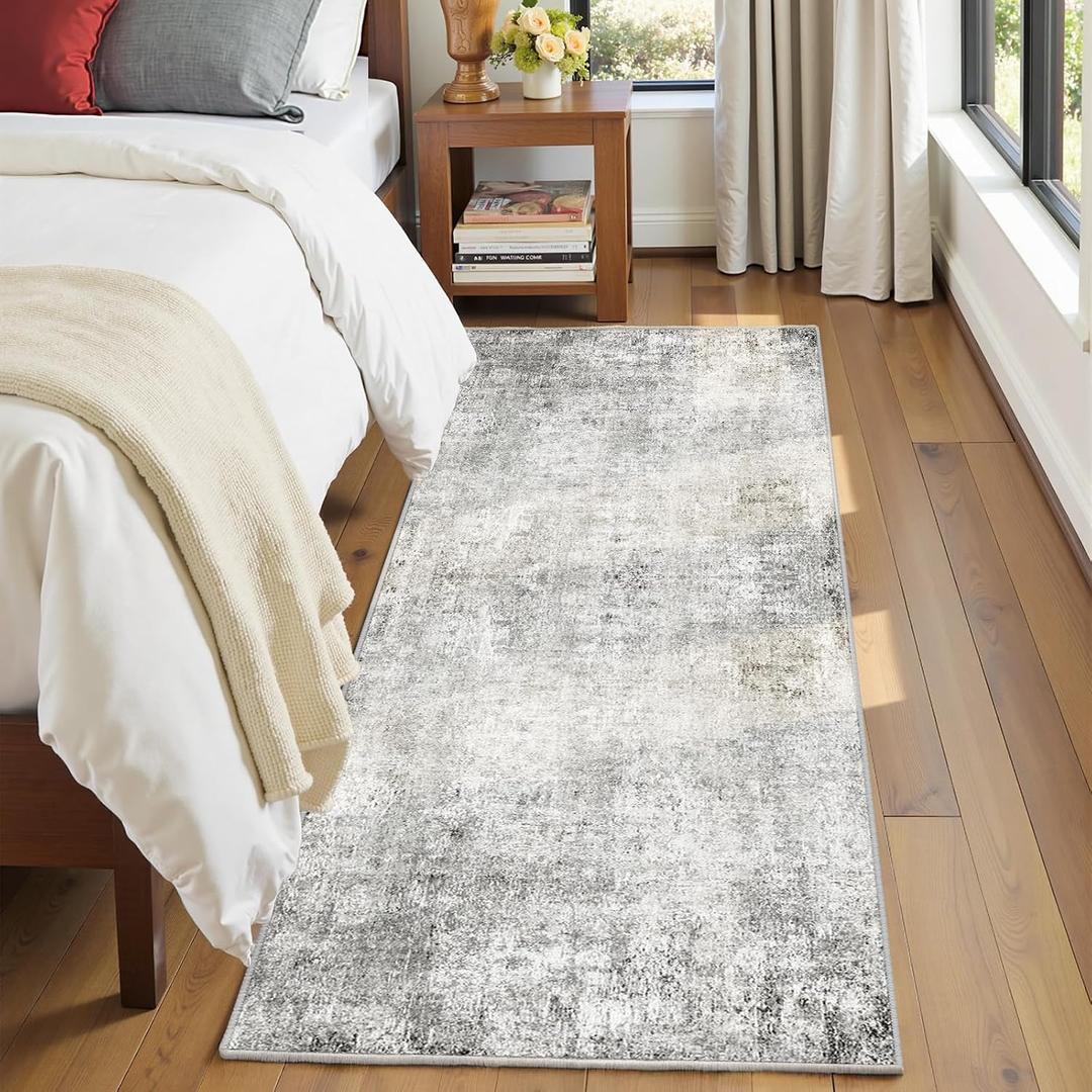 RELEANY Washable Area Rugs 2'x6' Non-Slip Modern Abstract Soft for Living Room Entryway Bedroom Kitchen, Print Pattern, Gray White Grey