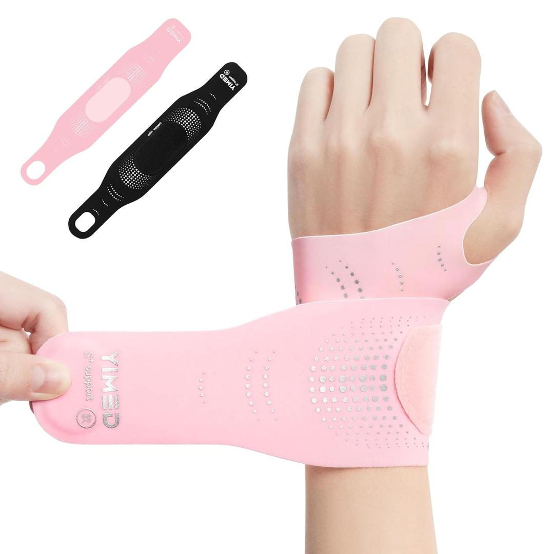 Ultra-Thin Wrist Brace Support for Carpal Tunnel, Wrist Brace for TFCC Tears, Elastic Wrist Wraps for Sports Work Typing Sleeping, Wrist Straps for Weightlifting, Golf, Tendonitis, Arthritis (Pink) (One Size)