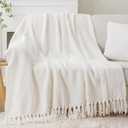 BATTILO HOME Beige Throw Blanket for Couch, Knitted Beige Throw for Bed, Neutral Throw Blankets Tan Throw Blanket for Room Decor Housewarming Gifts, 50" x 60"