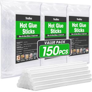 150 PCS Hot Glue Sticks, Full Size 8" Long x 0.43" Diameter Glue Sticks for Glue Gun, Widely Used in Wood, Metal, Glass, Plastic, Floral, Fabric, and More