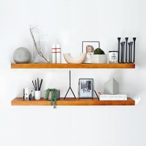Homeforia Oak Floating Shelves for Wall, Premium Solid Wood Shelf, Oak Bathroom Shelves, Heavy Duty Bracket, 42 x 6.5 x 1.75 inch, Set of 2