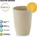 Wrova Wheat Straw Water Cups 16oz with Etched Pattern - Alternative Plastic Drinking Glasses Set of 6 - Unbreakable Tumbler Cups for Kids - Beige
