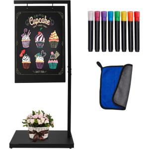 Pubell Chalkboard Signs with Stand, 43" x 18" Black Metal Easel, Double-Sided Hanging Outdoor Chalkboard Sign for Cafe Bar, Bistro, Florist, or Wedding (18.3" x 11.8")