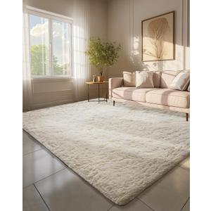 Ophanie 6x9 Area Rugs,Upgrade Non-Slip Fluffy Soft Rugs for Living Room,Large Shag Ivory Fuzzy Plush Rug,Shaggy Big Carpets for Bedroom,Kids Boys Girls Dorm Nursery Decor with Over 99 pcs Pile fibers,2- Ivory, Rectangular, 6' x 9' (Rectangular)