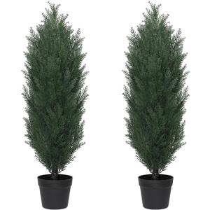 THE BLOOM TIMES 3ft Topiary Trees Artificial Outdoor Set of 2  UV Resistant Faux Cedar Bushes and Shrubs, Fake Potted Plants for Front Porch Outside Planter Patio Decor, No Maintenance Curb Appeal