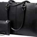 LOVEVOOK Laptop Tote Bag for Women, 15.6 Inch Large Capacity Vintage Leather Work Computer Bag, Business Casual Shoulder Handbag, Black