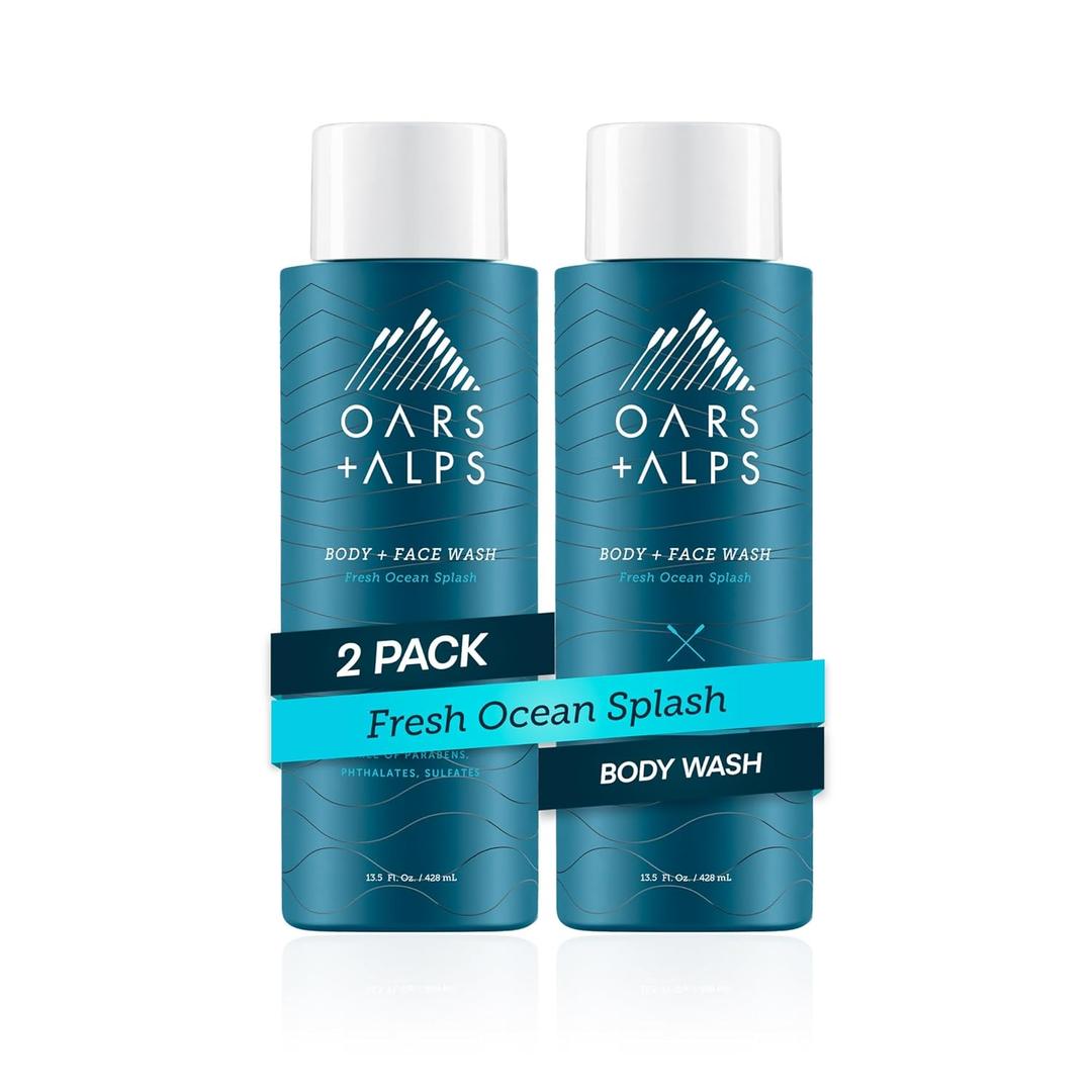 Oars + Alps Men's Moisturizing Body and Face Wash, Skin Care Infused with Vitamin E and Antioxidants, Sulfate Free, Fresh Ocean Splash, 2 Pack (13.5 Fl Oz (2 Pack))