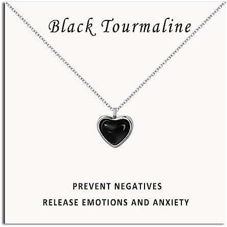 SmileBelle Heart Necklace for Women,Black Tourmaline Protection Red Carnelian Rose Quartz Necklace as Mothers Day Gifts, Pink Jewelry Moonstone Green Heart Grils Necklaces as Birthday Gifts for Girls