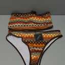 ZAFUL Women Strapless Textured Bandeau Bikini 2 Piece Swimwear Cheeky Solid Lace up Bathing Suits (Medium, 0-3brown)