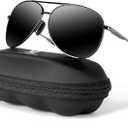 mxnx Aviator Sunglasses for Men Polarized Women UV Protection Lightweight Driving Fishing Sports Unisex glasses MX208 (A Grey Frame Black Lens)