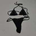 BEAUDRM Women's 2 Piece Sexy Micro Bikini Sets Eyelet Grommets Triangle Halter Bathing Suit Tie Back Cheeky Swimsuit, Large