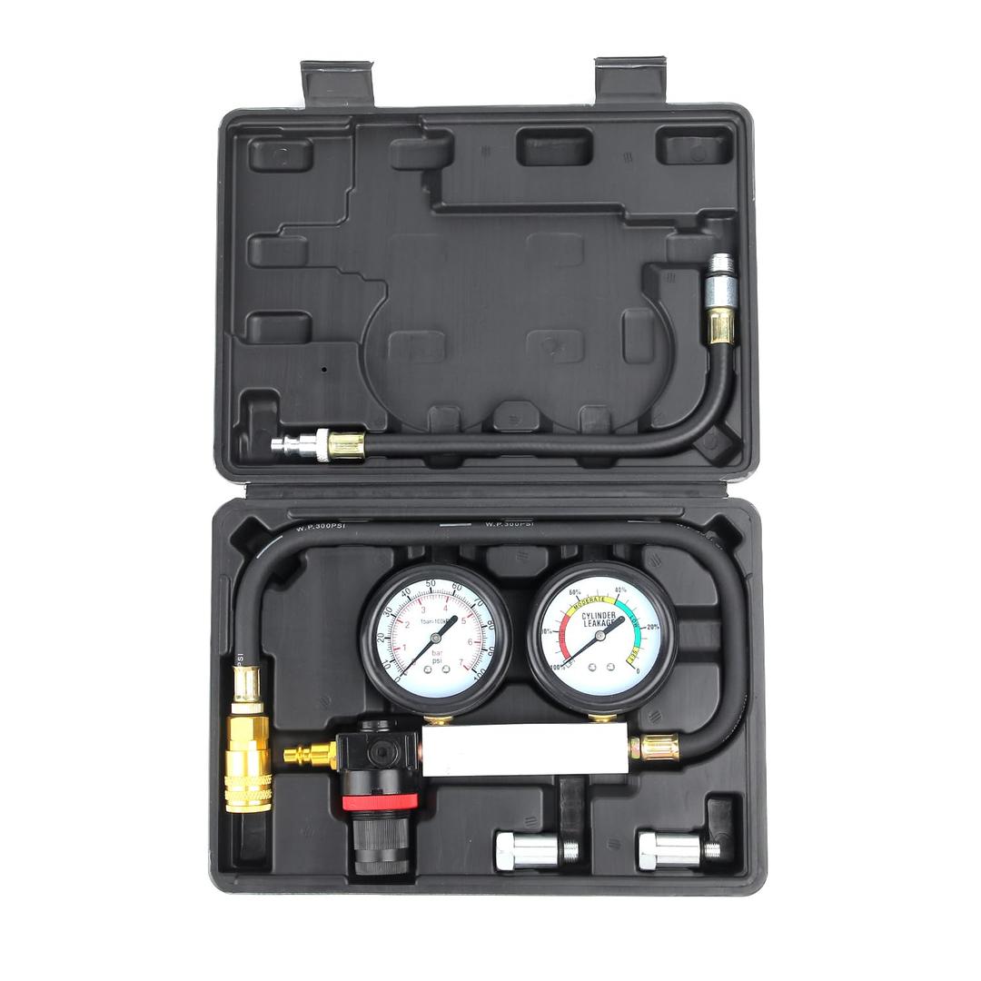 TU-21Cylinder Leak Down Tester Kit, Automotive Engine Compression Leakage Test Kit for Cars Trucks Motorcycles (Black)