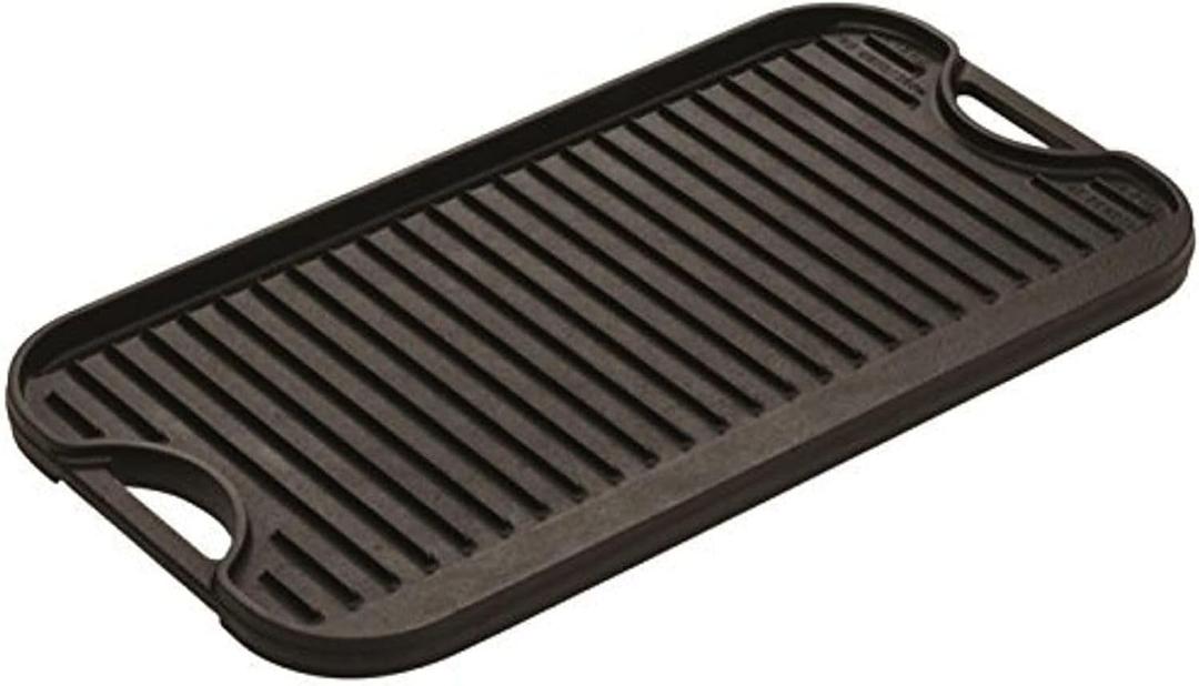 Lodge Pro-Grid Reversible Grill/Griddle - Dual-Sided Cast Iron Griddle - Double Burner Grill - Even Heat Distribution - PFAS-Free Non-Toxic Cookware - 20 Inches x 10.5 Inches