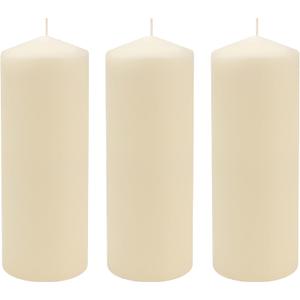 Stonebriar 3 Pack Tall 3 x 8 Inch 80 Hour Long Burning Unscented Ivory Wax Pillar Candles