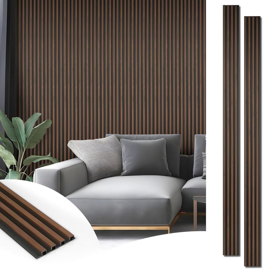 Art3d 8-Pack WPC Wood Slat Wall Panel for Interior Dcor, 3D Wood Fluted Acoustic Wall Paneling for Living Room Bedroom Home & Office Accent Decor - 96 x 6 Inch Walnut