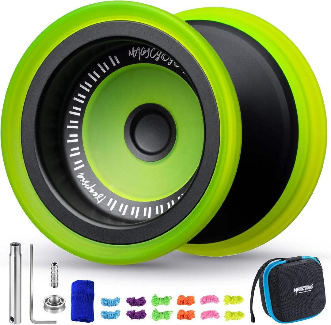 MAGICYOYO V13 DEEPSPIN Bi-Material Yoyo for Kids 8-12 and Adults, Dual Purpose Professional Yoyo for All Skill Levels, Trick Yo yo with 12 Yo-yo Strings, Finger Brace, Bearing Kit-Black+Yellow Rings, 48.9 cm x 56.2 cm