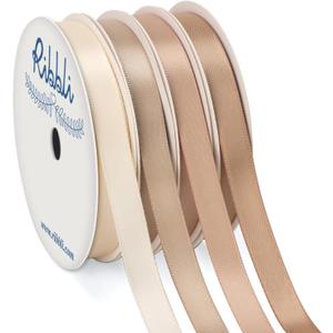 Ribbli Champagne Satin Ribbon 3/8 Inch x 4 Rolls Total 40 Yards-Ivory Champagne Ribbon for Gift Wrapping Craft Wedding Decoration
