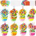 32 Sets Spring Suncatchers Craft Kit Flower Pot DIY Window Art Sun Catchers Stained Glass Ornament Colorful Plant Paper Crafts Home School Classroom Decorations Creative Project Activity Game