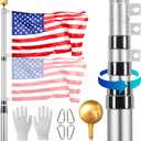 VEVOR 25FT Telescoping Flag Pole Kit, Heavy Duty Aluminum Alloy in Ground Flag Poles for Outside, 3 Display Modes Flagpole with 3x5 American Flag, Professional Accessories, Silver