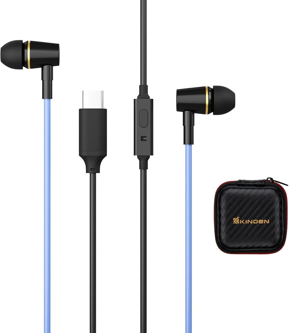 Air Tube Headphones USB C Headphones Wired for iPhone 16 15, Type C Earbuds Earphones with Microphone Noise Cancelling for iPad,Google Pixel 8 7 6A 5 Samsung-Not for 3.55mm and Lightning Connector (Blue)