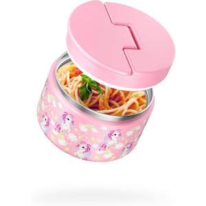 12oz Soup Thermo for Hot Food Kids Vacuum Insulated Food Jar Twist-Free Soup Thermo for Hot Food Kids Leakproof Stainless Steel Wide Mouth Lunch Container (pink unicorn)