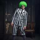 Utaomld Black and White Vertical Striped Suit 4Pcs with Jacket Pants Tie Wig Men Women Halloween Costume Cosplay Outfit (XX-Large)