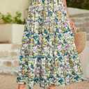 POPZONE Women Maxi Skirt Floral Boho Tiered Fall Summer Flowy Skirts Casual High Waist Long Skirts for Women (S)