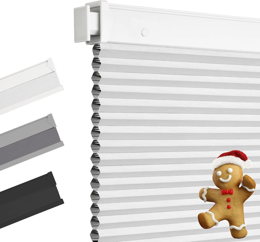 Allesin Zen No Drill Blinds for Windows Blackout Cordless Cellular Shades Honeycomb Blinds Pull Down, Free Stop Easy Install for Home and Office, Blackout, White, 24" W x 36" H