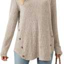 Lafural Womens Long Sleeve Tops Tunic Fall Shirts Women Sweaters Crew Neck Button (Small, Apricot)