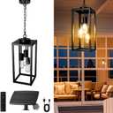 TWINKVILLA Solar Chandelier Outdoor, 3-Light 14" Rustic Farmhouse Waterproof Dimmable Hanging Pendant Lights for Gazebo, Pergola, Canopy, Porch, Patio Decor