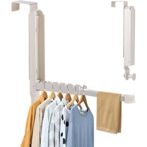 Over The Door Drying Rack, 1 Pack Foldable Over The Door Hooks Hanger for Laundry Clothes Heavy Duty Door Organizer Rack Coat Towels Hanging Storage for Bedroom Bathroom Kitchen (Milky White)