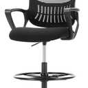 Sweetcrispy Home Office Drafting Chair - Ergonomic High Stool Computer with Adjustable Height and Comfy Lumbar Support, Tall Rolling Task for Standing Desk with Fixed Arm and Footrest, Dark Black