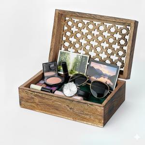 Mela Artisans Wooden Keepsake Box | Medium Burnt Mango Wood Memory & Photo Storage Box with Hinged Lid | Decorative Storage Box | Extra Large | 10.5x7.5x4 Inch