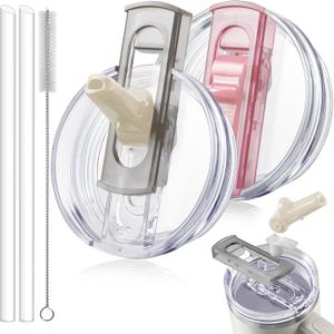 2 Pack Detachable Flip Straw Lid Replacement for 40 oz Stanley Quencher H2.0 & ProTour, Leakproof Spill Proof Lids Straw Cover for Stanley Cup Accessories 40oz, Easy to Clean (Cream, Pink)