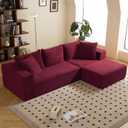108" L-Shaped Boneless Couch, Modular Sectional Sofa with Moveable Ottoman, Corduroy Cloud Couches for Living Room, No Assembly, Ship in a Box, Red