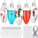 36Pcs Christmas Booze Balls with 48Pcs Stickers 100 Yards Silver Thread Fillable Clear Plastic Light Bulb Shape Pendant Ball Christmas Tree Ornaments for DIY Home Holiday Party Decoration