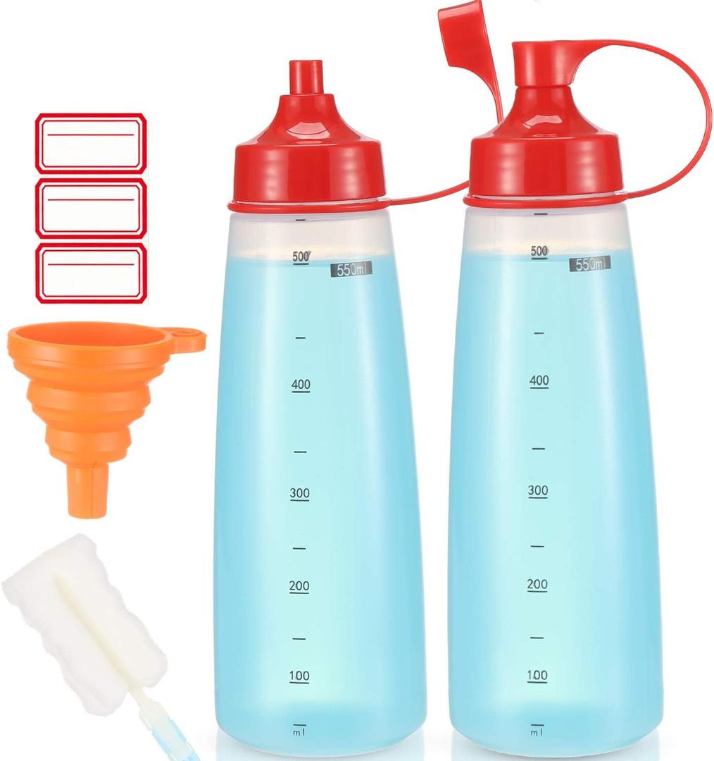 Condiment Squeeze Bottle for Sauces Wide Mouth, Plastic Squeeze Bottles for Condiments, Paint, Ketchup, Mustard, Oil, Resin, Baking, Cake Decorating, Cleaning, BPA Free-Food Grade (19 oz., 2, Count)
